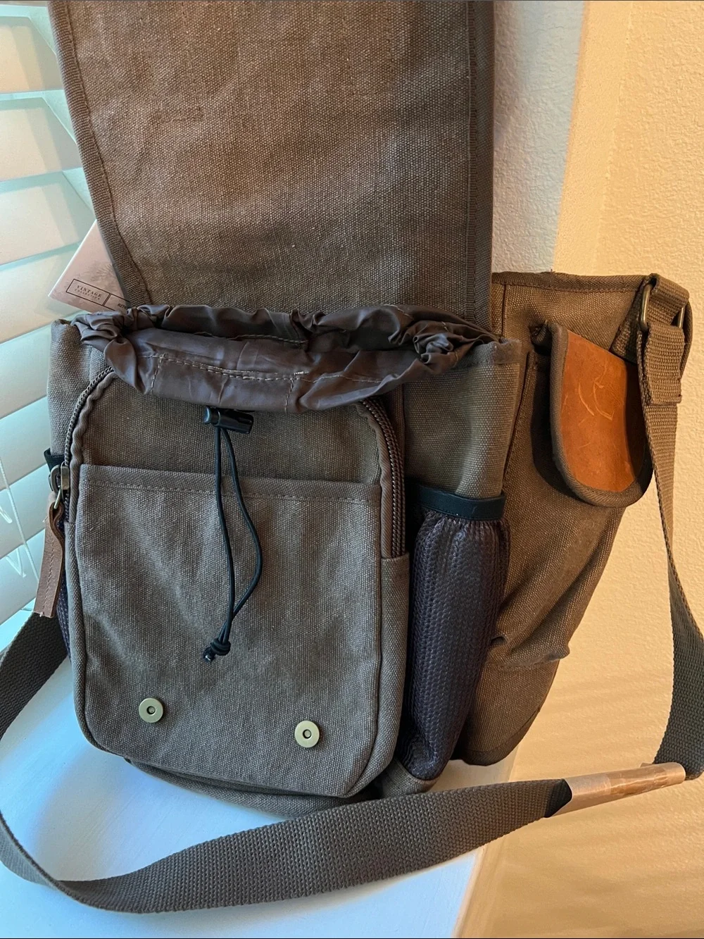 Fox Cargo Cargo Messenger Bag with Brown Leather Trim